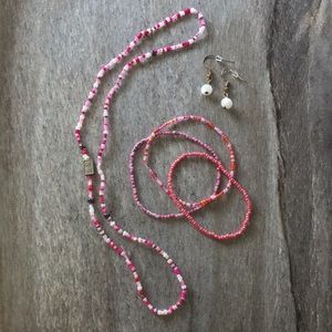 SET Beaded Stretchy Necklace Bracelet Earrings set